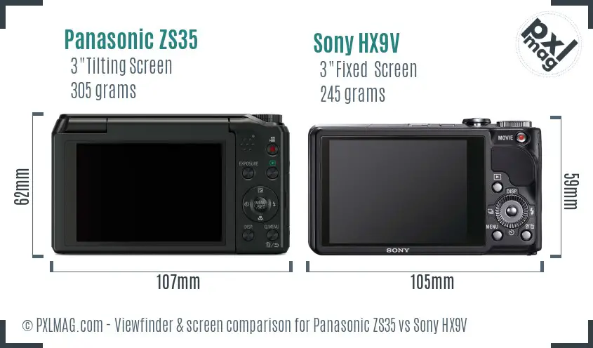Panasonic ZS35 vs Sony HX9V Screen and Viewfinder comparison