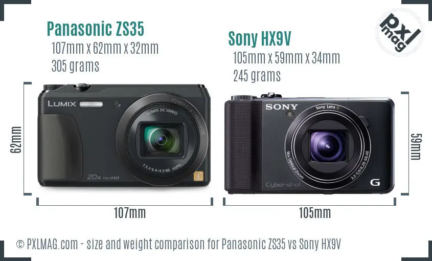 Panasonic ZS35 vs Sony HX9V size comparison