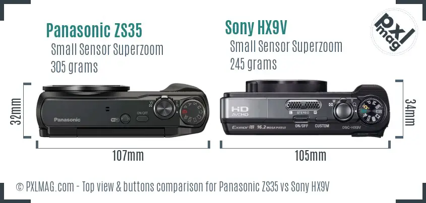 Panasonic ZS35 vs Sony HX9V top view buttons comparison