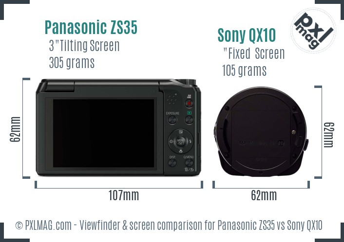 Panasonic ZS35 vs Sony QX10 Screen and Viewfinder comparison