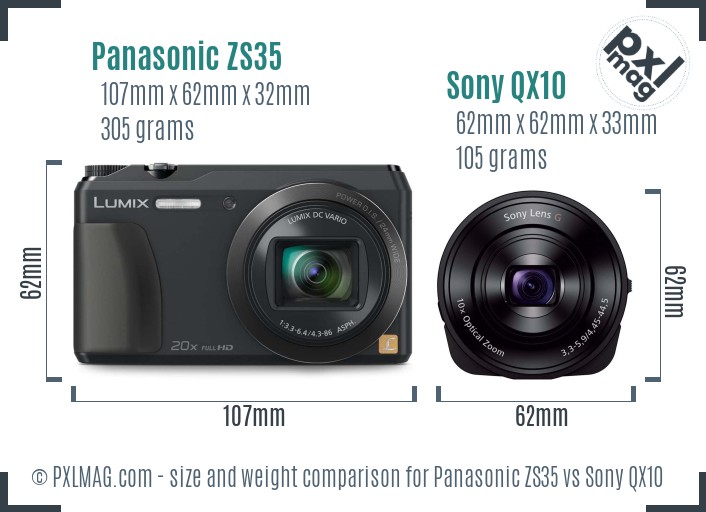 Panasonic ZS35 vs Sony QX10 size comparison