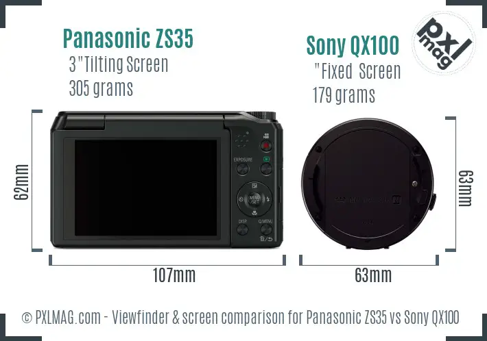 Panasonic ZS35 vs Sony QX100 Screen and Viewfinder comparison