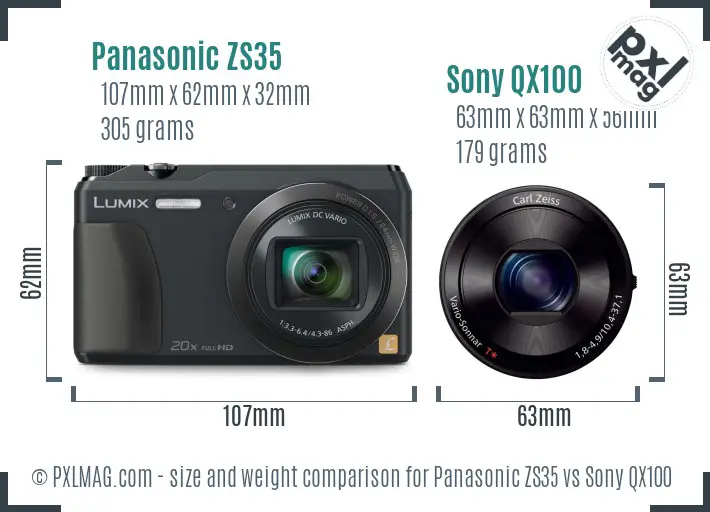 Panasonic ZS35 vs Sony QX100 size comparison