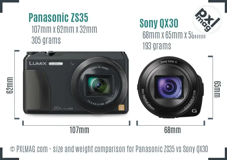 Panasonic ZS35 vs Sony QX30 size comparison Panasonic ZS35 vs Sony QX30 size comparison