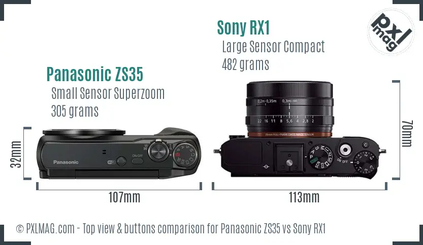 Panasonic ZS35 vs Sony RX1 top view buttons comparison