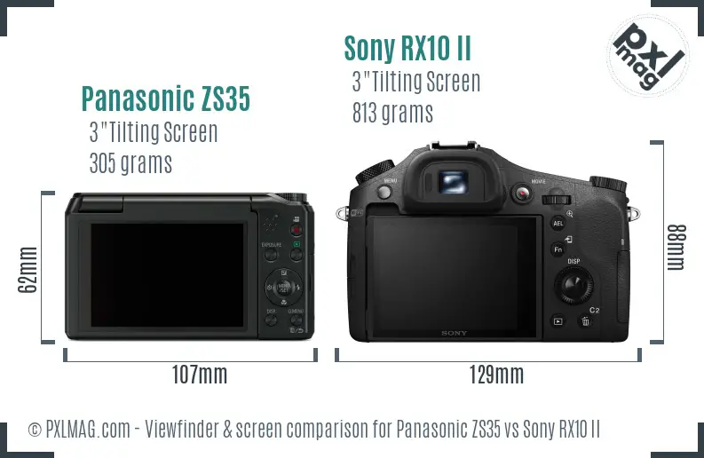 Panasonic ZS35 vs Sony RX10 II Screen and Viewfinder comparison