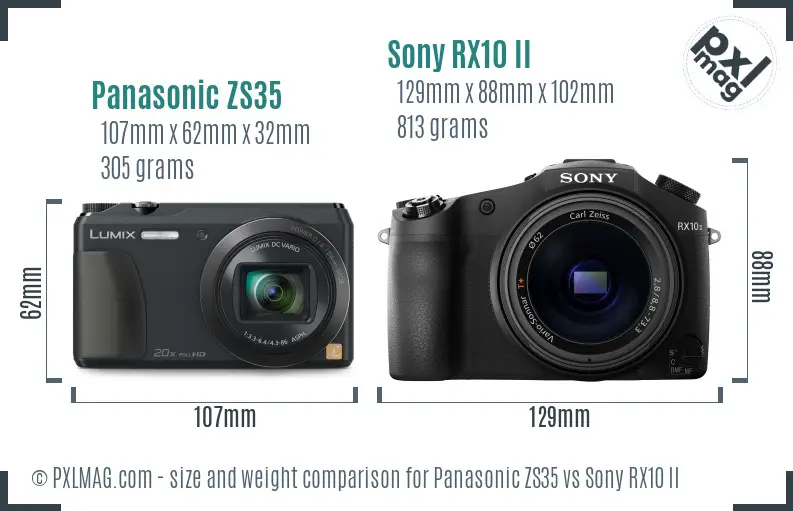 Panasonic ZS35 vs Sony RX10 II size comparison