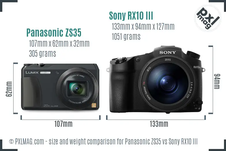 Panasonic ZS35 vs Sony RX10 III size comparison