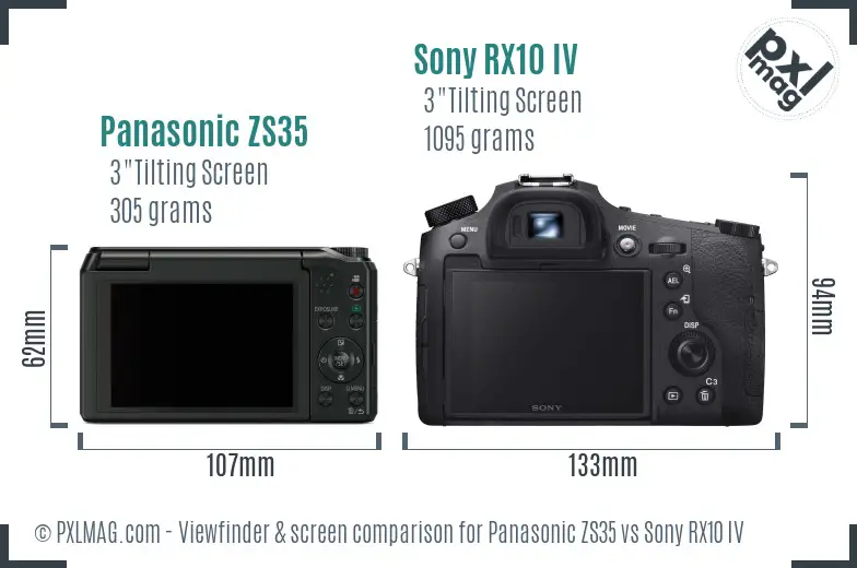 Panasonic ZS35 vs Sony RX10 IV Screen and Viewfinder comparison