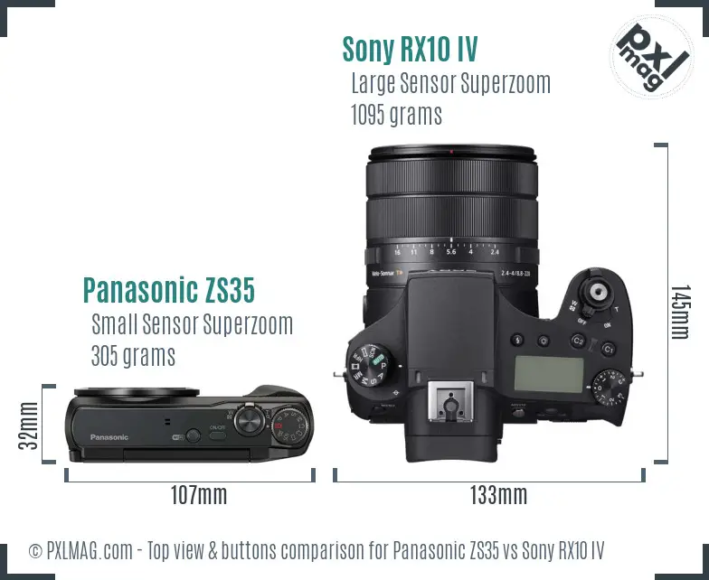 Panasonic ZS35 vs Sony RX10 IV top view buttons comparison