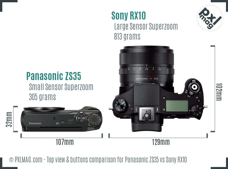 Panasonic ZS35 vs Sony RX10 top view buttons comparison