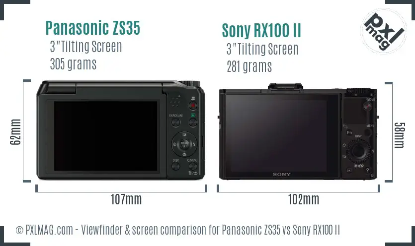 Panasonic ZS35 vs Sony RX100 II Screen and Viewfinder comparison