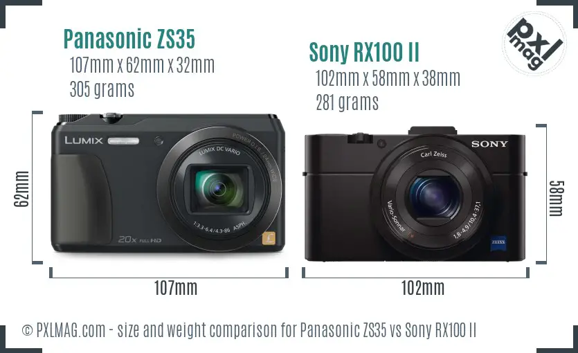 Panasonic ZS35 vs Sony RX100 II size comparison