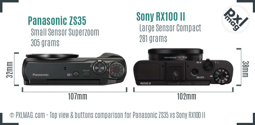 Panasonic ZS35 vs Sony RX100 II top view buttons comparison