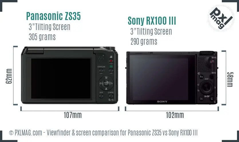 Panasonic ZS35 vs Sony RX100 III Screen and Viewfinder comparison