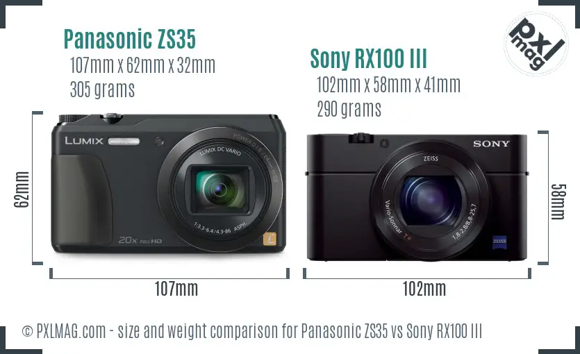 Panasonic ZS35 vs Sony RX100 III size comparison