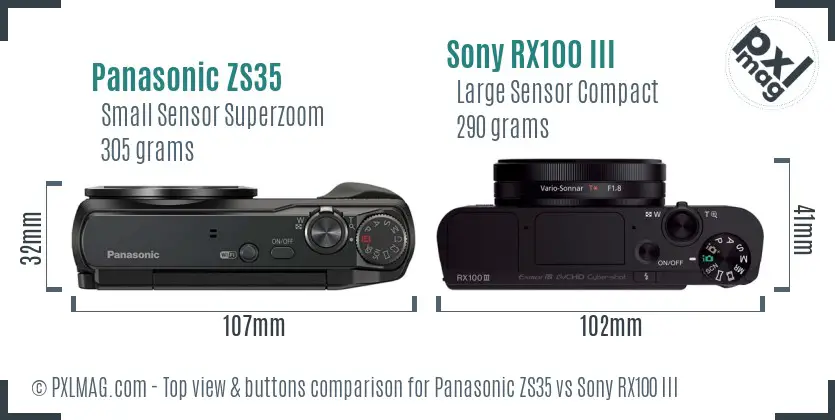 Panasonic ZS35 vs Sony RX100 III top view buttons comparison