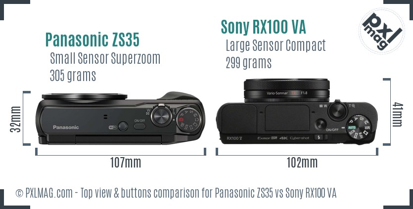 Panasonic ZS35 vs Sony RX100 VA top view buttons comparison