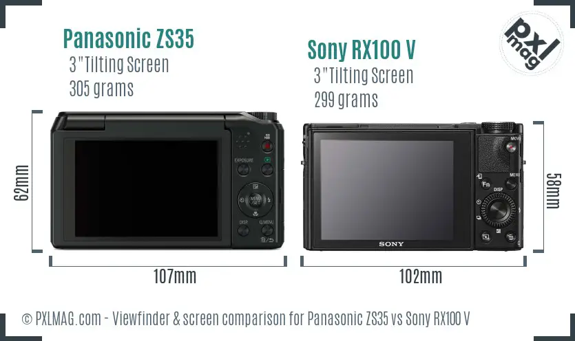 Panasonic ZS35 vs Sony RX100 V Screen and Viewfinder comparison