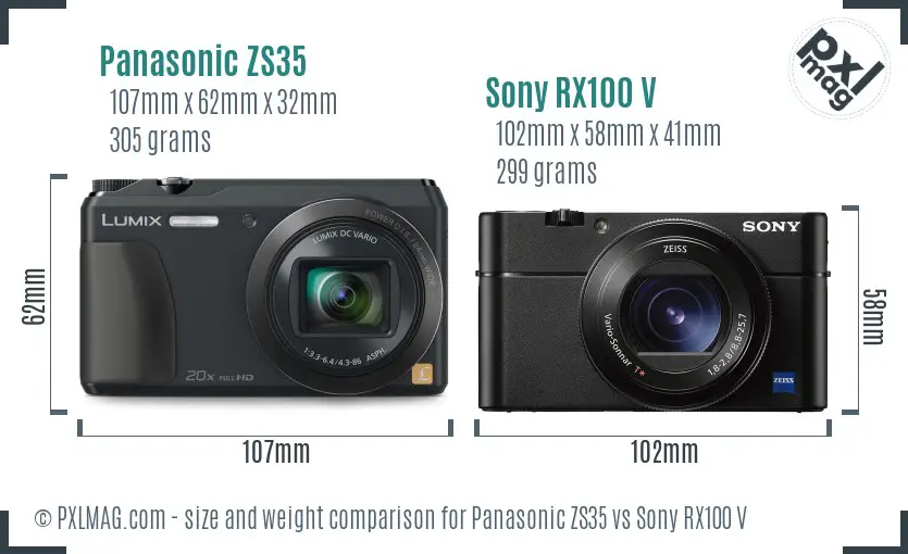 Panasonic ZS35 vs Sony RX100 V size comparison