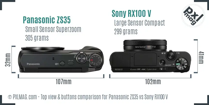 Panasonic ZS35 vs Sony RX100 V top view buttons comparison