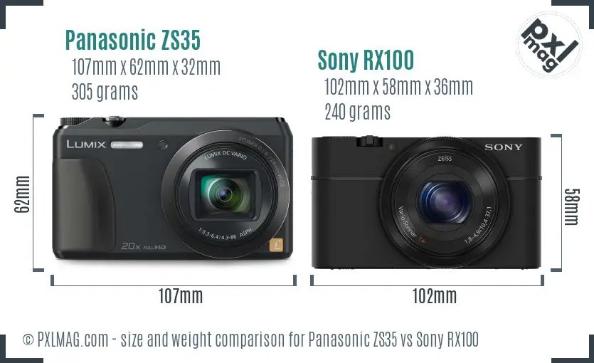 Panasonic ZS35 vs Sony RX100 size comparison Panasonic ZS35 vs Sony RX100 size comparison