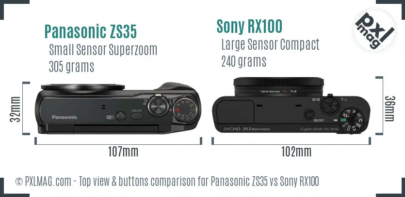Panasonic ZS35 vs Sony RX100 top view buttons comparison Panasonic ZS35 vs Sony RX100 top view buttons comparison