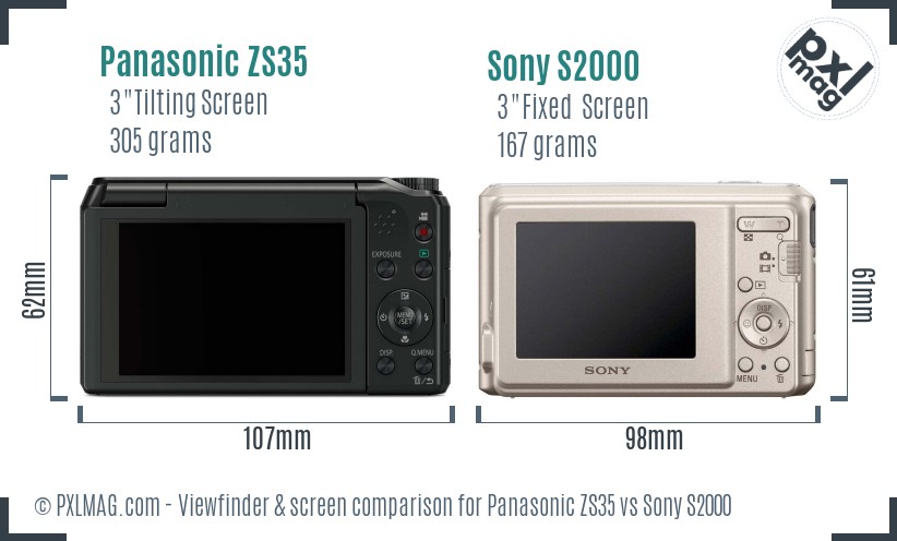 Panasonic ZS35 vs Sony S2000 Screen and Viewfinder comparison