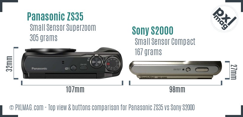 Panasonic ZS35 vs Sony S2000 top view buttons comparison