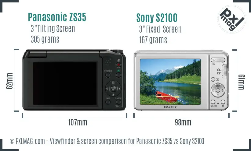 Panasonic ZS35 vs Sony S2100 Screen and Viewfinder comparison