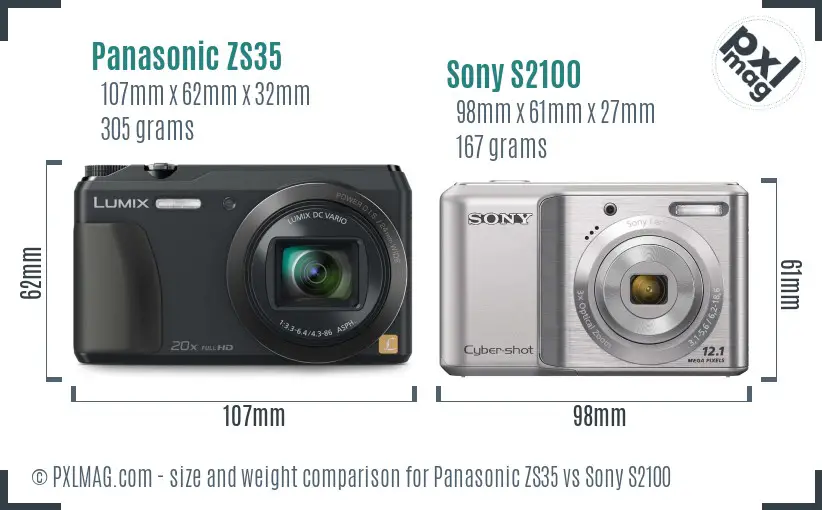 Panasonic ZS35 vs Sony S2100 size comparison