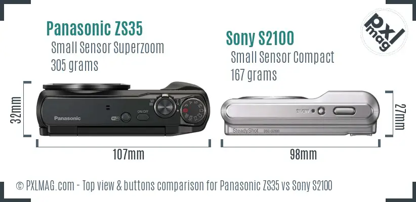 Panasonic ZS35 vs Sony S2100 top view buttons comparison