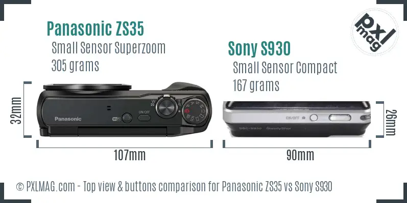 Panasonic ZS35 vs Sony S930 top view buttons comparison Panasonic ZS35 vs Sony S930 top view buttons comparison