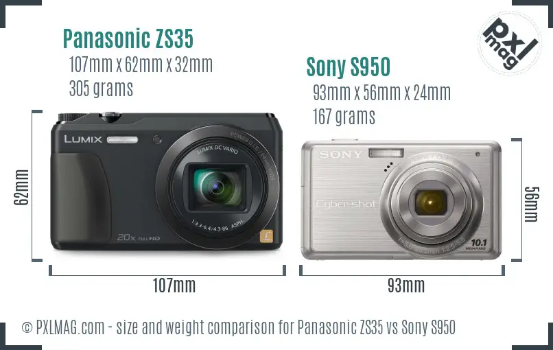 Panasonic ZS35 vs Sony S950 size comparison
