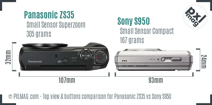 Panasonic ZS35 vs Sony S950 top view buttons comparison