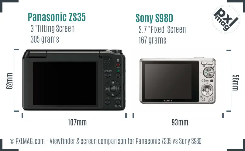 Panasonic ZS35 vs Sony S980 Screen and Viewfinder comparison