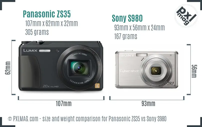 Panasonic ZS35 vs Sony S980 size comparison