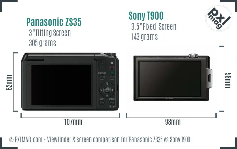 Panasonic ZS35 vs Sony T900 Screen and Viewfinder comparison Panasonic ZS35 vs Sony T900 Screen and Viewfinder comparison