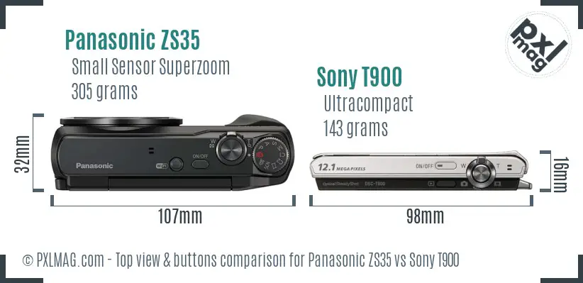 Panasonic ZS35 vs Sony T900 top view buttons comparison Panasonic ZS35 vs Sony T900 top view buttons comparison