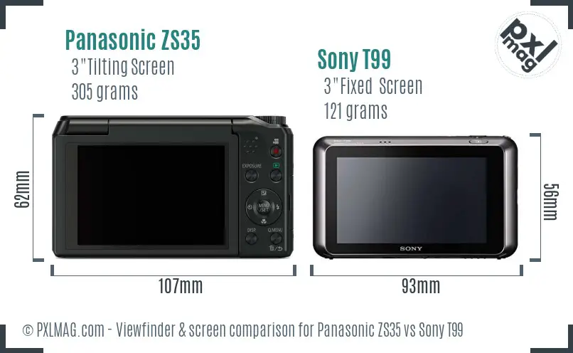 Panasonic ZS35 vs Sony T99 Screen and Viewfinder comparison