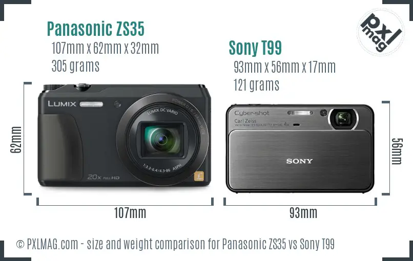 Panasonic ZS35 vs Sony T99 size comparison