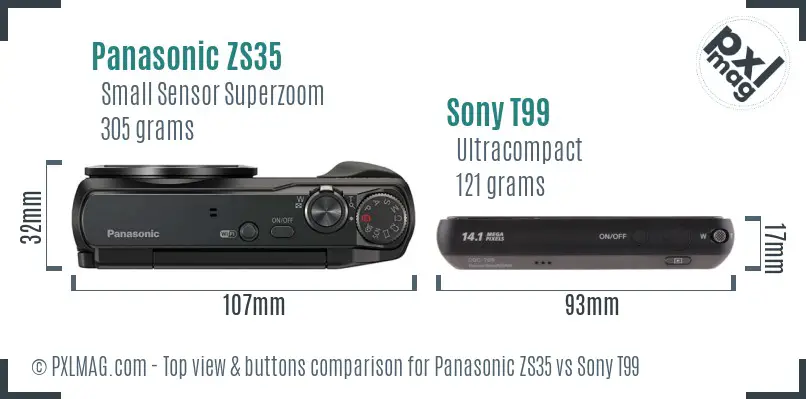 Panasonic ZS35 vs Sony T99 top view buttons comparison