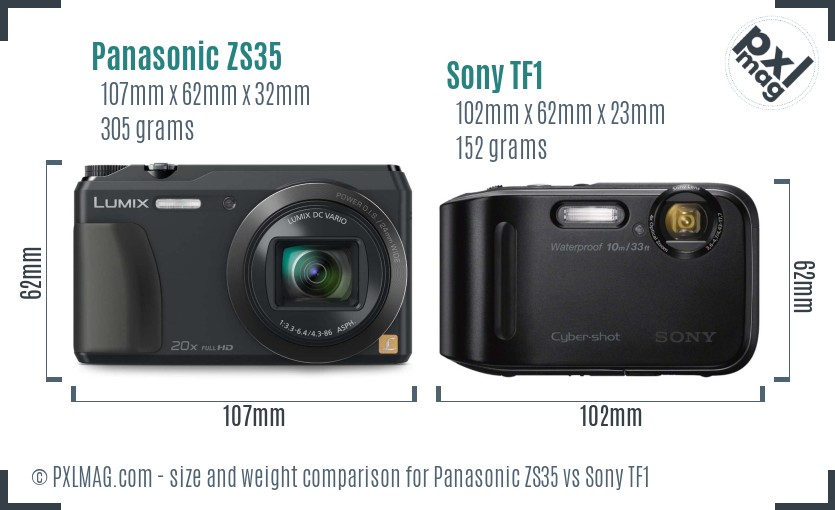 Panasonic ZS35 vs Sony TF1 size comparison