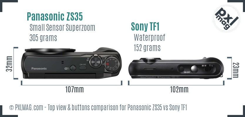 Panasonic ZS35 vs Sony TF1 top view buttons comparison