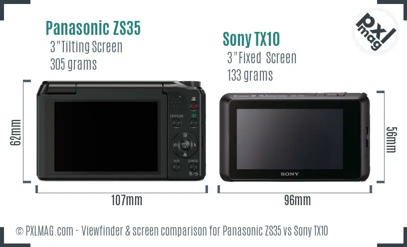 Panasonic ZS35 vs Sony TX10 Screen and Viewfinder comparison