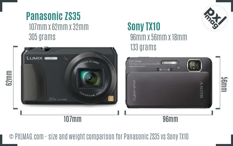 Panasonic ZS35 vs Sony TX10 size comparison