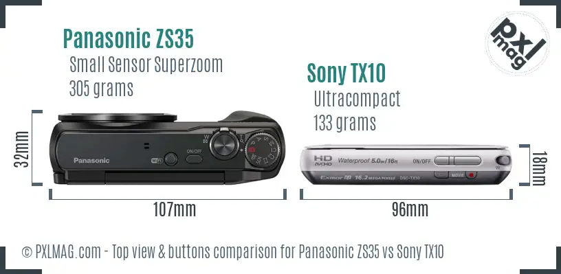 Panasonic ZS35 vs Sony TX10 top view buttons comparison