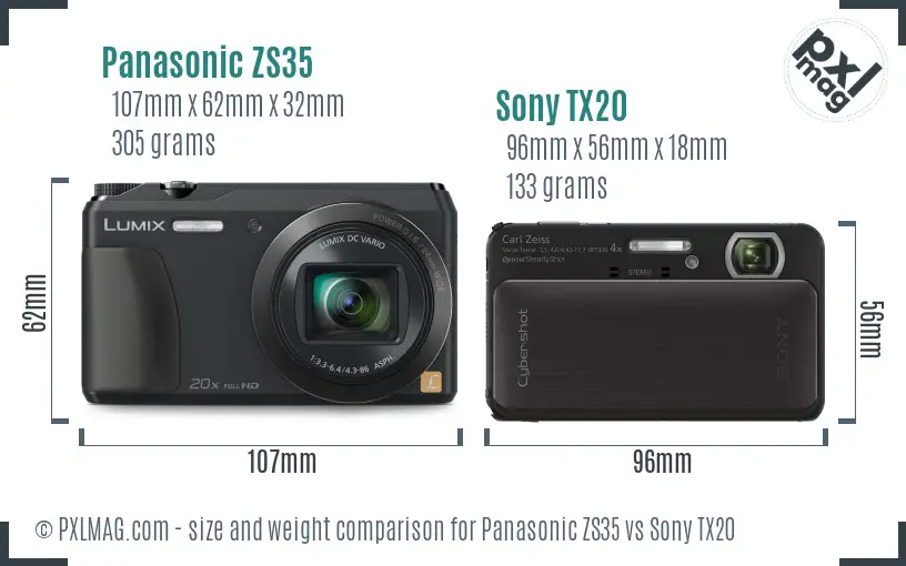 Panasonic ZS35 vs Sony TX20 size comparison
