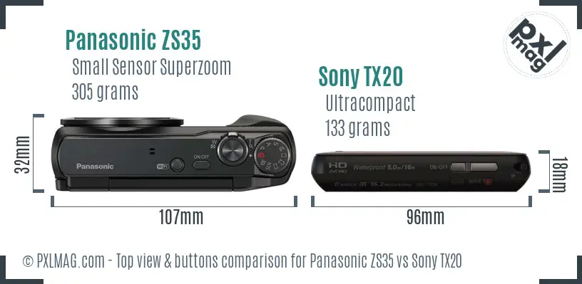 Panasonic ZS35 vs Sony TX20 top view buttons comparison