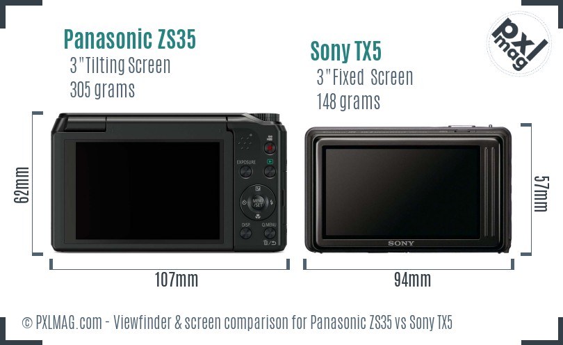Panasonic ZS35 vs Sony TX5 Screen and Viewfinder comparison